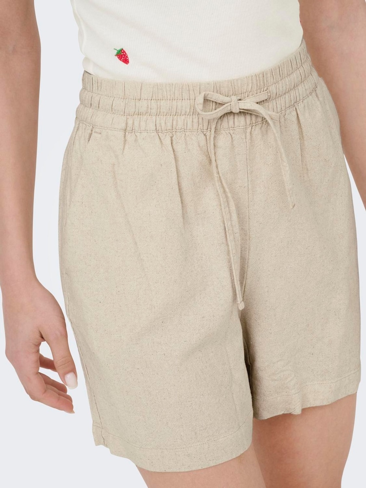 JDY Natural JDY Natural Linen Blend Shorts With Tie Waist - Image 1 of 6