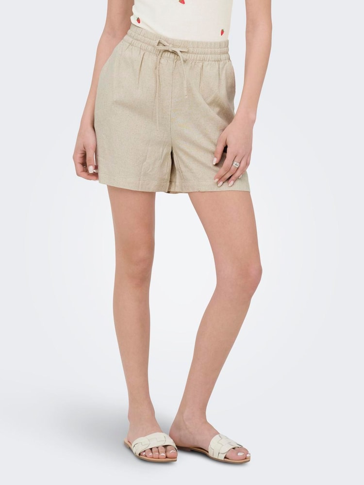 JDY Natural JDY Natural Linen Blend Shorts With Tie Waist - Image 2 of 6