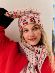 Multi Cherry Print Knitted Beanie Hat - Image 1 of 5
