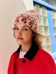 Multi Cherry Print Knitted Beanie Hat - Image 2 of 5