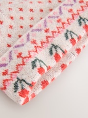 Multi Cherry Print Knitted Beanie Hat - Image 5 of 5