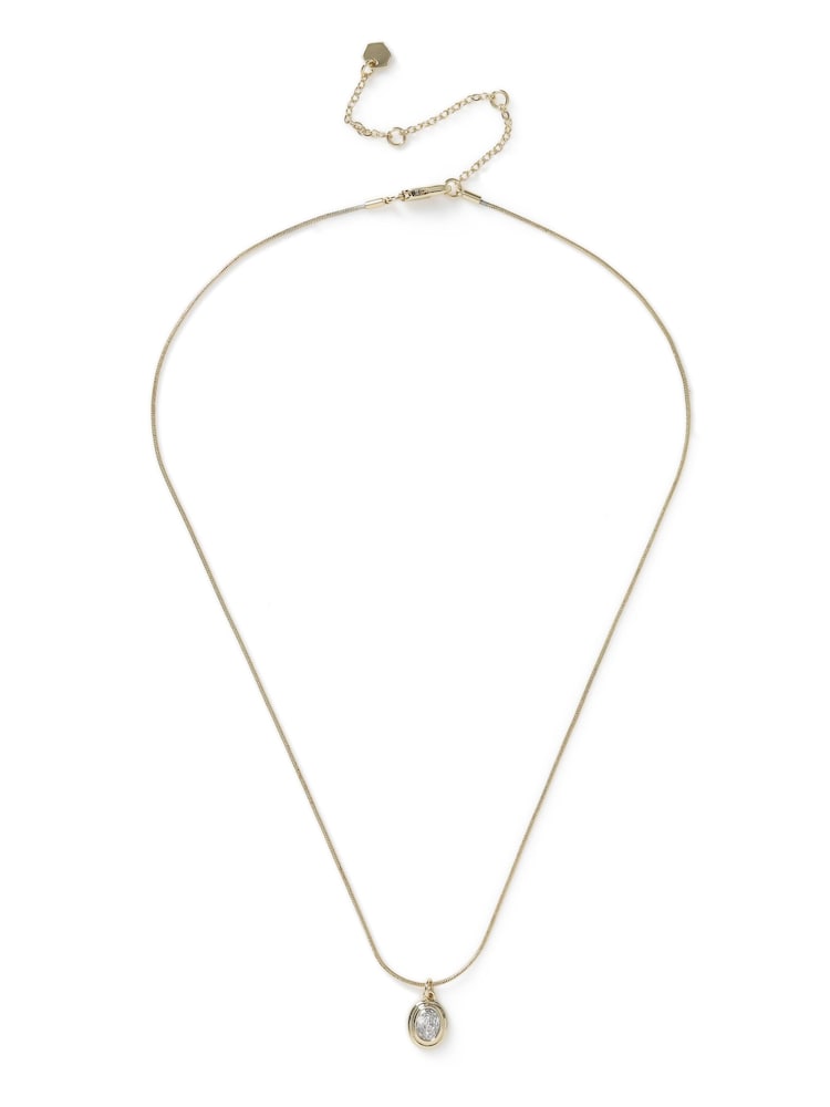 Aela Gold Tone Diamond Simulant Oval Pendant Necklace - Image 1 of 2 Aela Gold Tone Diamond Simulant Oval Pendant Necklace - Image 1 of 2