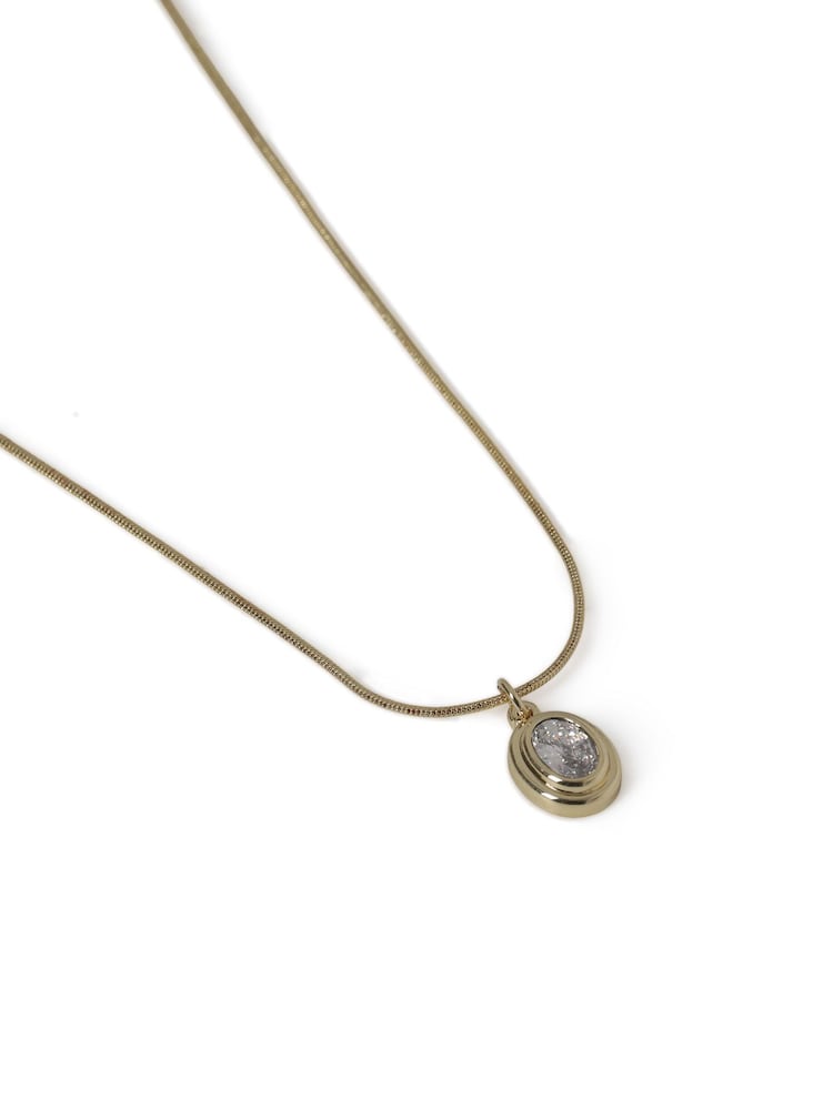 Aela Gold Tone Diamond Simulant Oval Pendant Necklace - Image 2 of 2 Aela Gold Tone Diamond Simulant Oval Pendant Necklace - Image 2 of 2