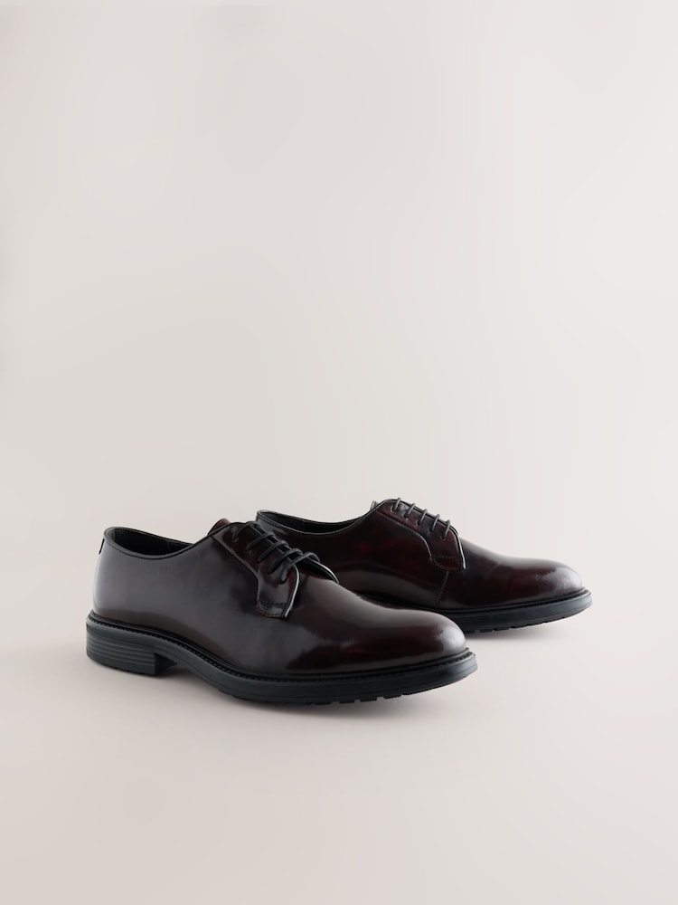 বারগান্ডি লাল - Box Leather Derby Shoes - 7এর মধ্যে 1 ছবি