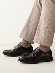 বারগান্ডি লাল - Box Leather Derby Shoes - 7এর মধ্যে 2 ছবি