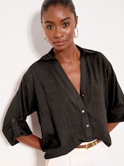 Lipsy Black Touch Of Linen Long Sleeve Shirt - Image 1 of 4