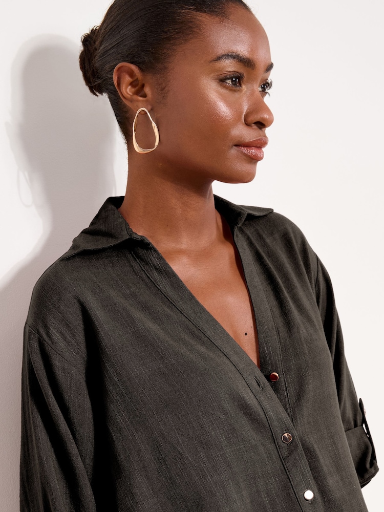 Lipsy Black Touch Of Linen Long Sleeve Shirt - Image 2 of 4