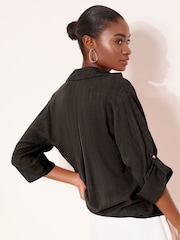 Lipsy Black Touch Of Linen Long Sleeve Shirt - Image 4 of 4