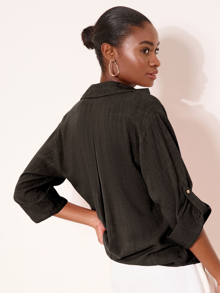 Lipsy Black Touch Of Linen Long Sleeve Shirt - Image 4 of 4