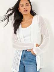 Roman White Pointelle Knit Cardigan - Image 1 of 5