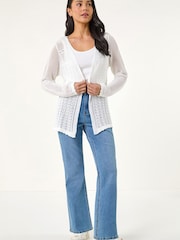 Roman White Pointelle Knit Cardigan - Image 3 of 5
