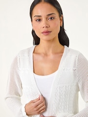 Roman White Pointelle Knit Cardigan - Image 4 of 5