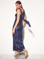 Friends Like These Navy Cornelli Sequin Scarf Midi Dress - Image 6 of 7