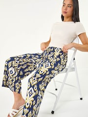 Roman Blue Petite Aztec Stretch Trousers - Image 1 of 5