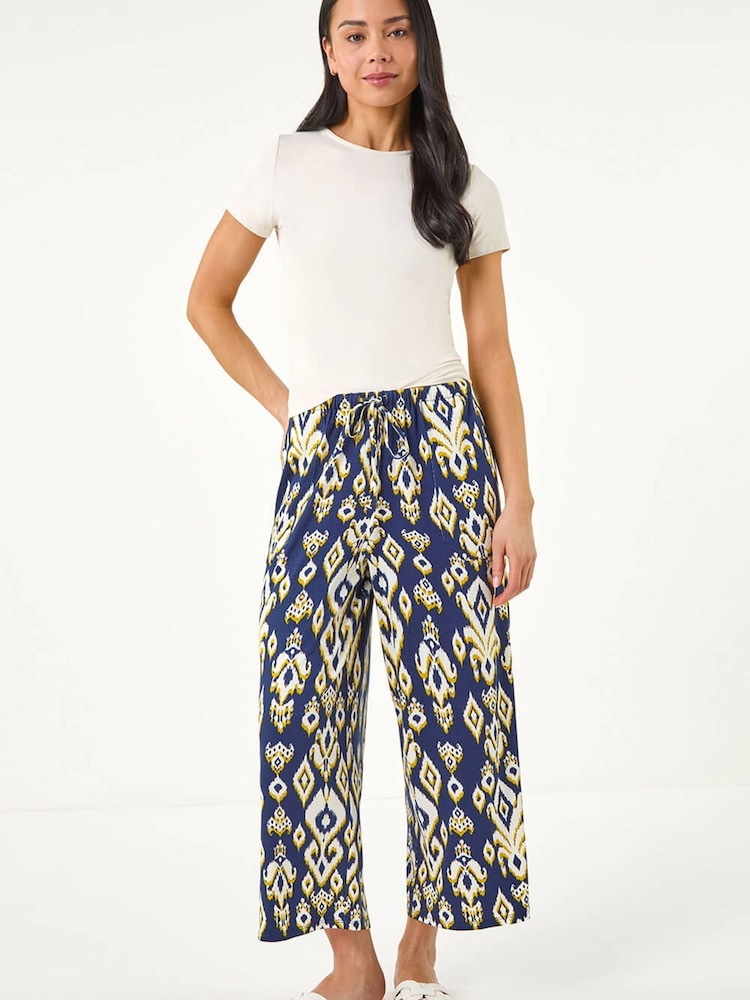Roman Blue Petite Aztec Stretch Trousers - Image 2 of 5 Roman Blue Petite Aztec Stretch Trousers - Image 2 of 5