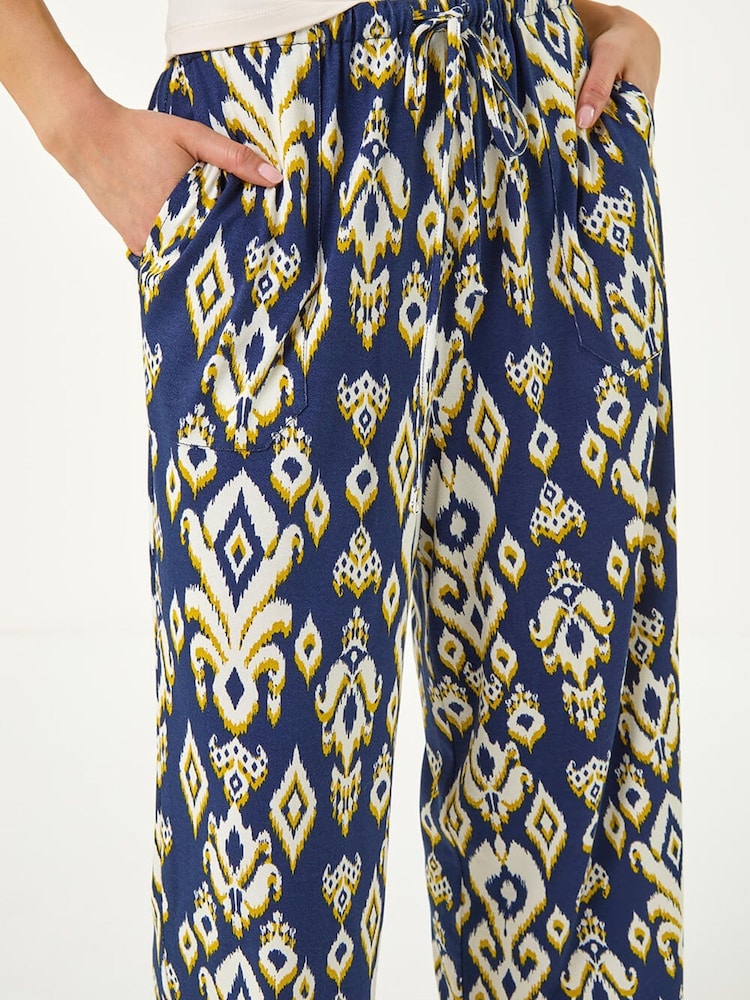 Roman Blue Petite Aztec Stretch Trousers - Image 5 of 5 Roman Blue Petite Aztec Stretch Trousers - Image 5 of 5