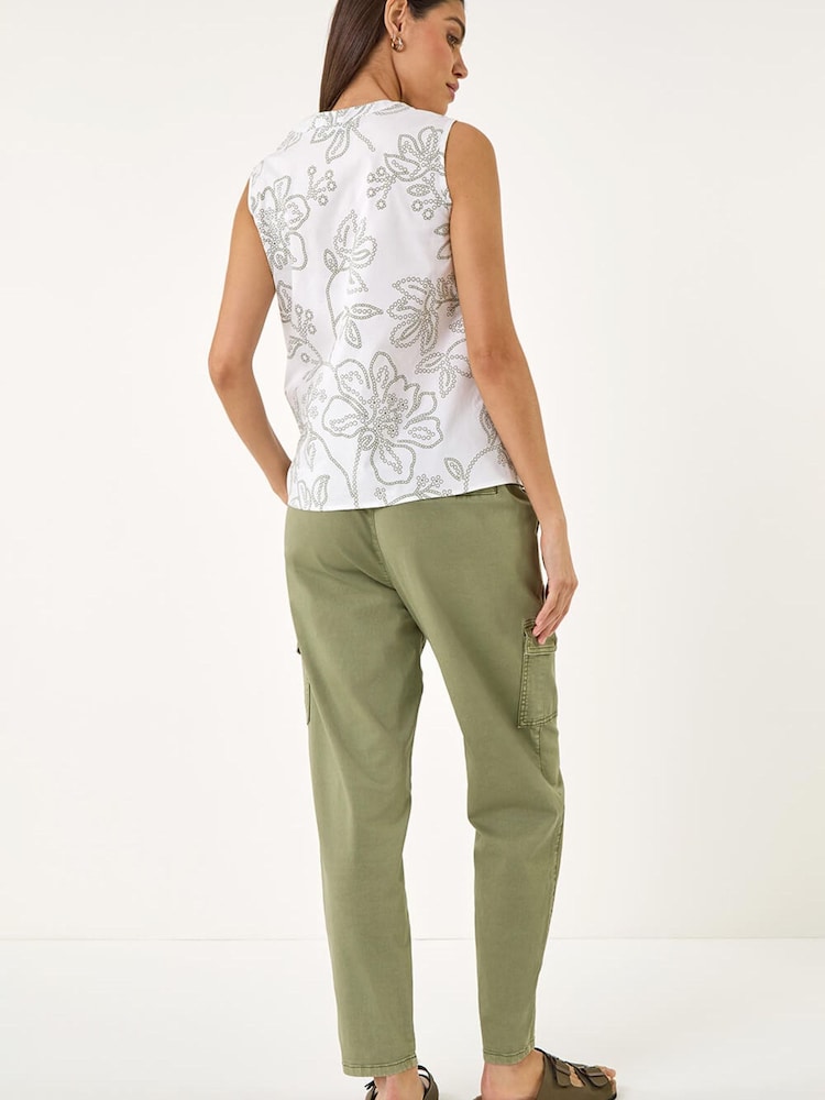 Roman Green Floral Puff Print Tie Blouse - Image 2 of 5 Roman Green Floral Puff Print Tie Blouse - Image 2 of 5