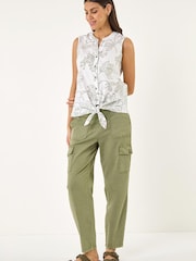 Roman Green Floral Puff Print Tie Blouse - Image 3 of 5
