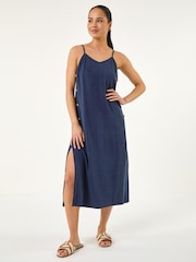 Roman Blue Petite Side Button Linen Mix Dress - Image 1 of 5