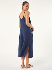 Roman Blue Petite Side Button Linen Mix Dress - Image 3 of 5