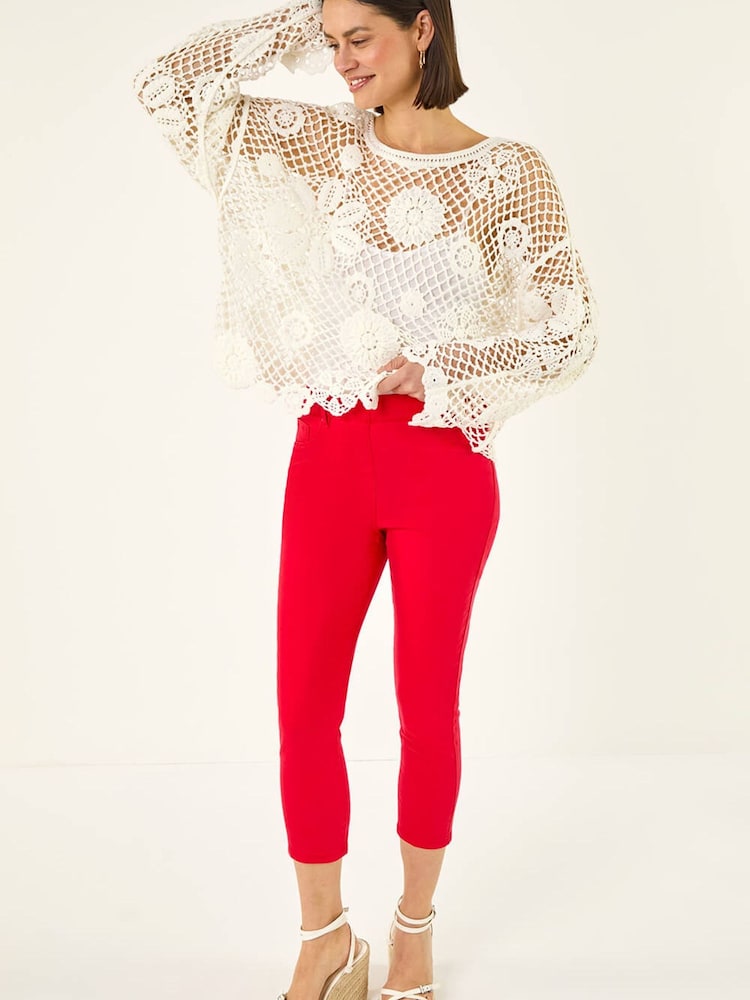 Roman Red Cropped Stretch Denim Leggings - Image 1 of 5