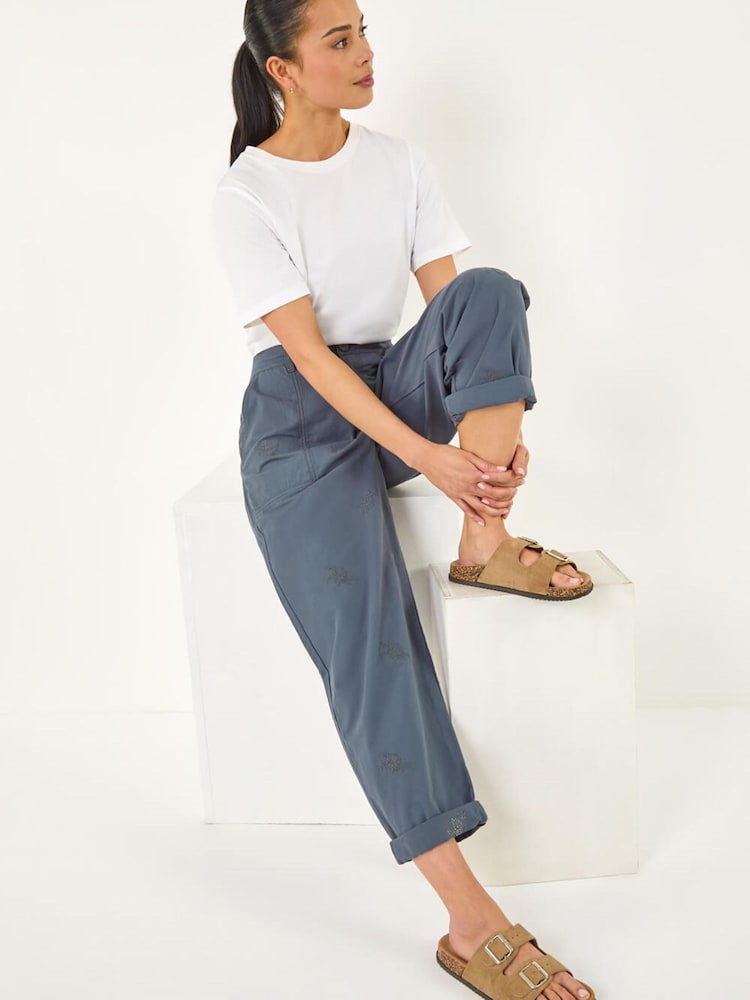 Roman Grey Petite Embroidered Trousers - Image 1 of 5 Roman Grey Petite Embroidered Trousers - Image 1 of 5