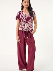 Roman Red Petite Buttoned Tie Front Top - Image 2 of 5