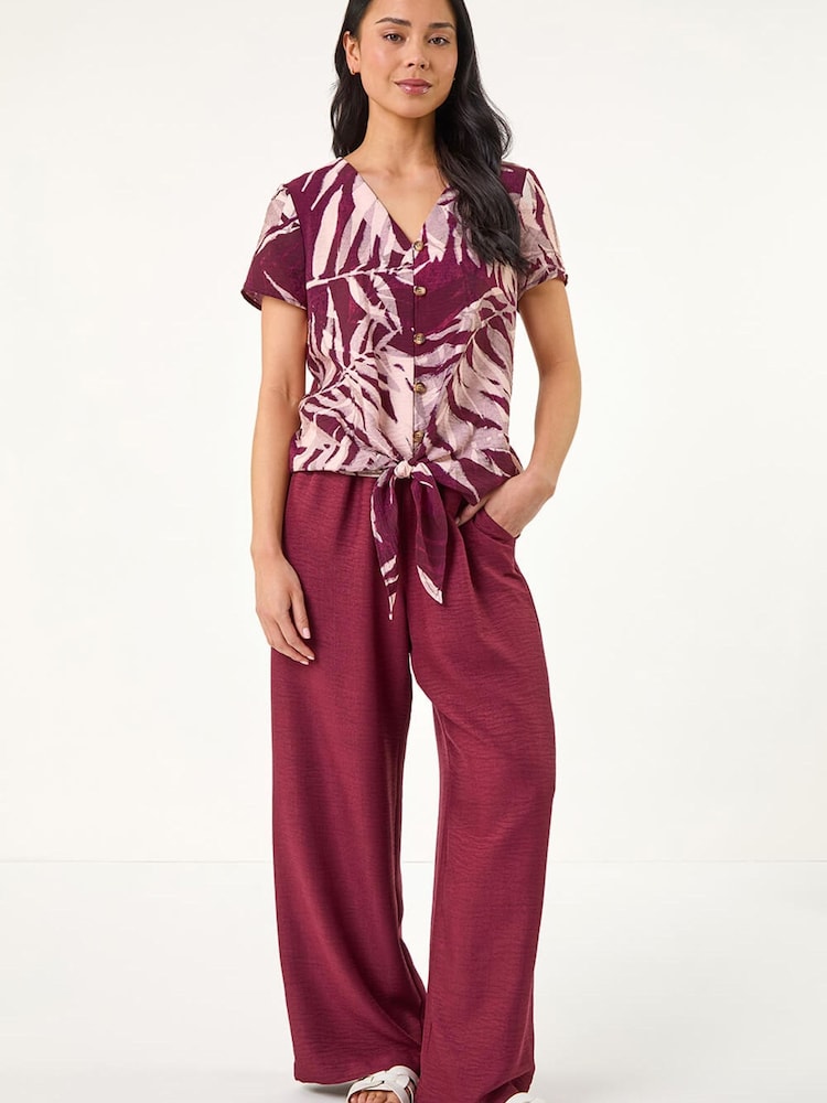 Roman Red Petite Buttoned Tie Front Top - Image 2 of 5