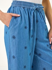 Roman Blue Petite Embroidered Trousers - Image 5 of 5
