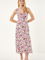 Roman Red Floral Empire Waist Stretch Midi Dress - Image 2 of 5