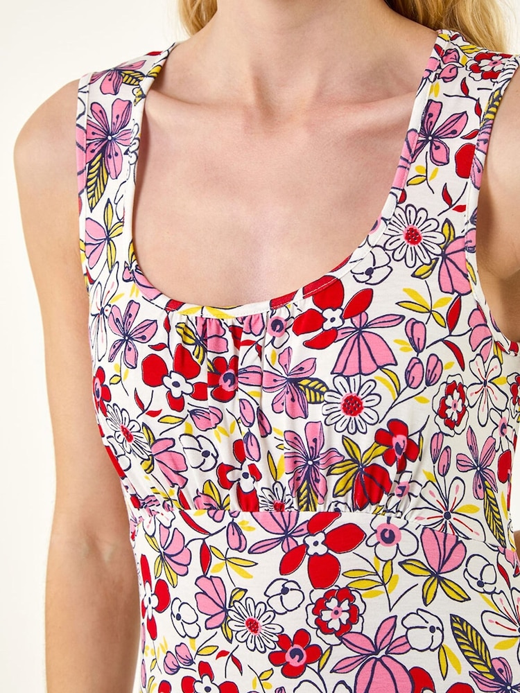 Roman Red Floral Empire Waist Stretch Midi Dress - Image 5 of 5