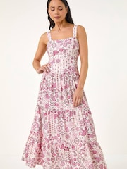 Roman Pink Petite Floral Seam Detail Midi Dress - Image 2 of 5