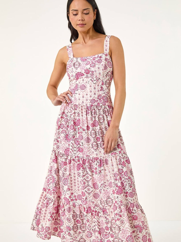 Roman Pink Petite Floral Seam Detail Midi Dress - Image 2 of 5 Roman Pink Petite Floral Seam Detail Midi Dress - Image 2 of 5