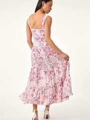 Roman Pink Petite Floral Seam Detail Midi Dress - Image 3 of 5