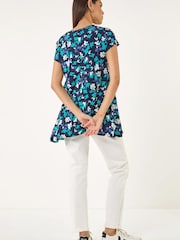 Roman Blue Floral Puff Print Hanky Hem Tunic Top - Image 2 of 5