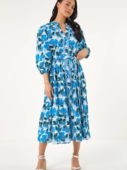 Roman Blue Petite Floral Print Pocket Midi Dress - Image 2 of 5