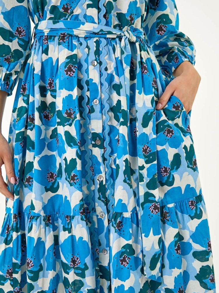 Roman Blue Petite Floral Print Pocket Midi Dress - Image 5 of 5