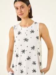 Roman White Palm Print Midi Dress - Image 4 of 5