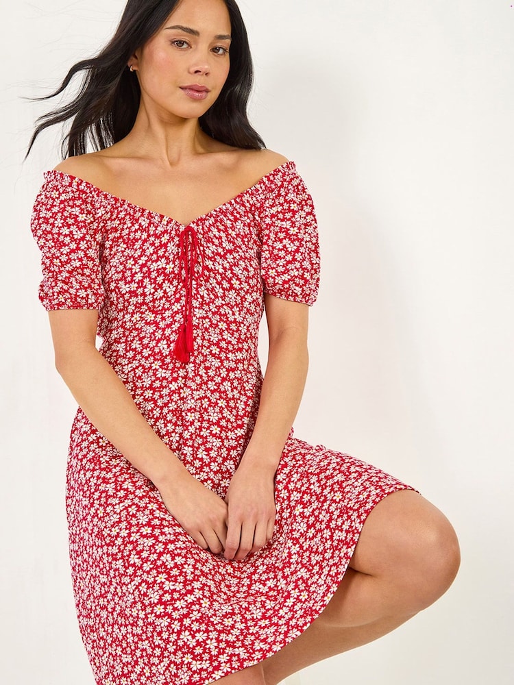 فستان برباط شرَّابة بطبعة مورّدة للأحجام الصغيرة من Roman - Image 1 of 5 فستان برباط شرَّابة بطبعة مورّدة للأحجام الصغيرة من Roman - Image 1 of 5