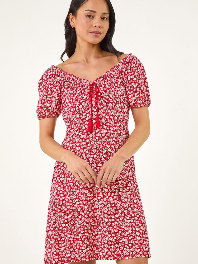 فستان برباط شرَّابة بطبعة مورّدة للأحجام الصغيرة من Roman - Image 2 of 5 فستان برباط شرَّابة بطبعة مورّدة للأحجام الصغيرة من Roman - Image 2 of 5