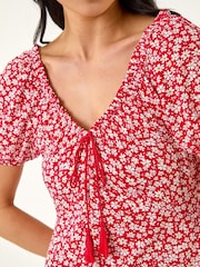 فستان برباط شرَّابة بطبعة مورّدة للأحجام الصغيرة من Roman - Image 5 of 5