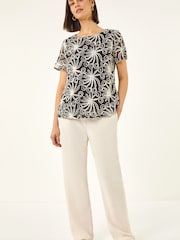 Roman Black Textured Print Detail Top - Image 1 of 5