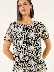 Roman Black Textured Print Detail Top - Image 2 of 5