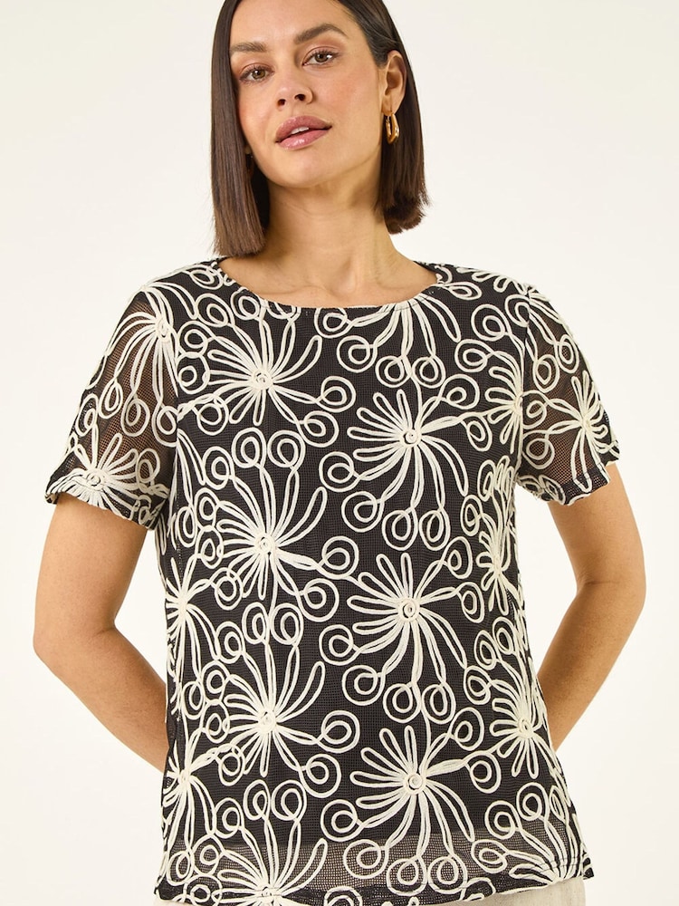 Roman Black Textured Print Detail Top - Image 2 of 5 Roman Black Textured Print Detail Top - Image 2 of 5