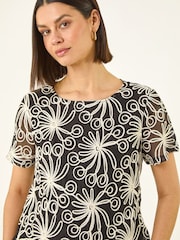 Roman Black Textured Print Detail Top - Image 4 of 5