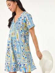 Roman Blue Petite Floral Tile Tunic Dress - Image 1 of 5