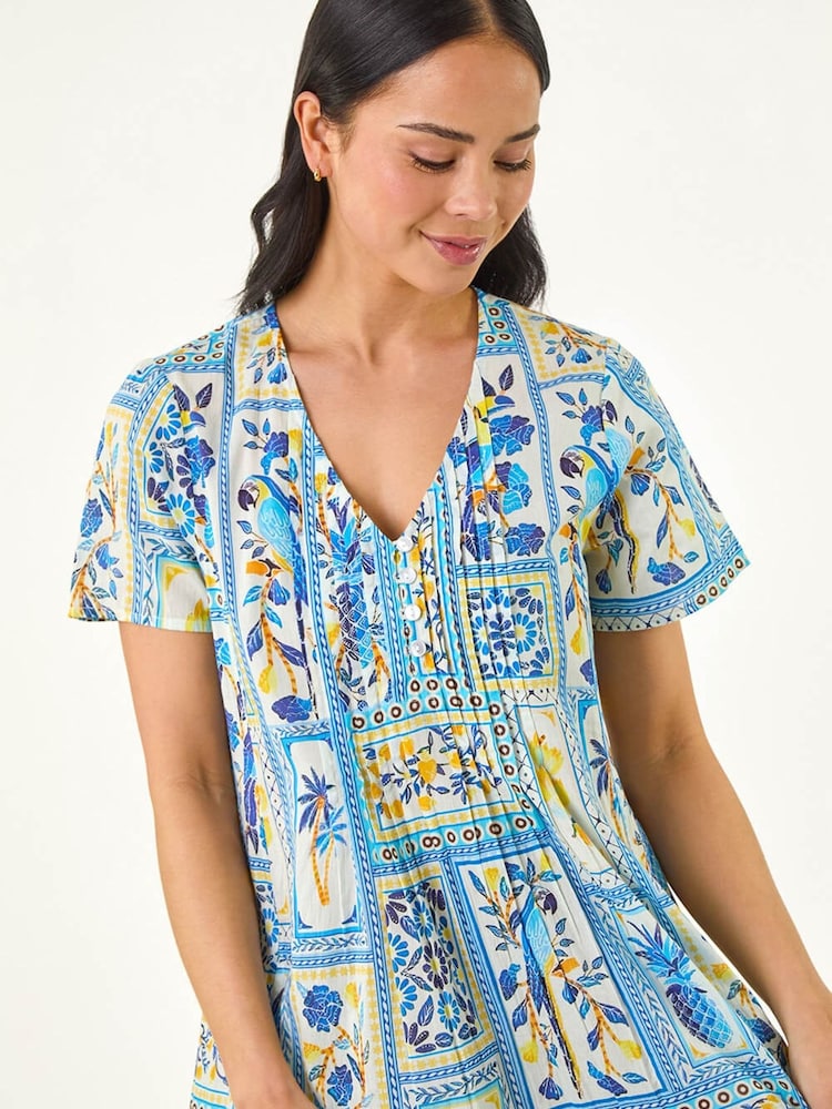 Roman Blue Petite Floral Tile Tunic Dress - Image 5 of 5