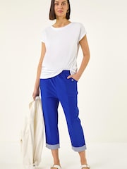 Azul royal - Pantalones elásticos capri con detalle en contraste de Roman - Imagen 2 de 5