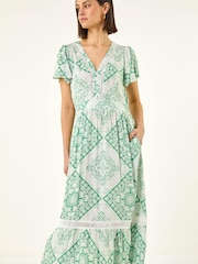 Roman Green Lace Detail V-Neck Midi Dress - Image 2 of 5