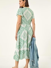 Roman Green Lace Detail V-Neck Midi Dress - Image 3 of 5